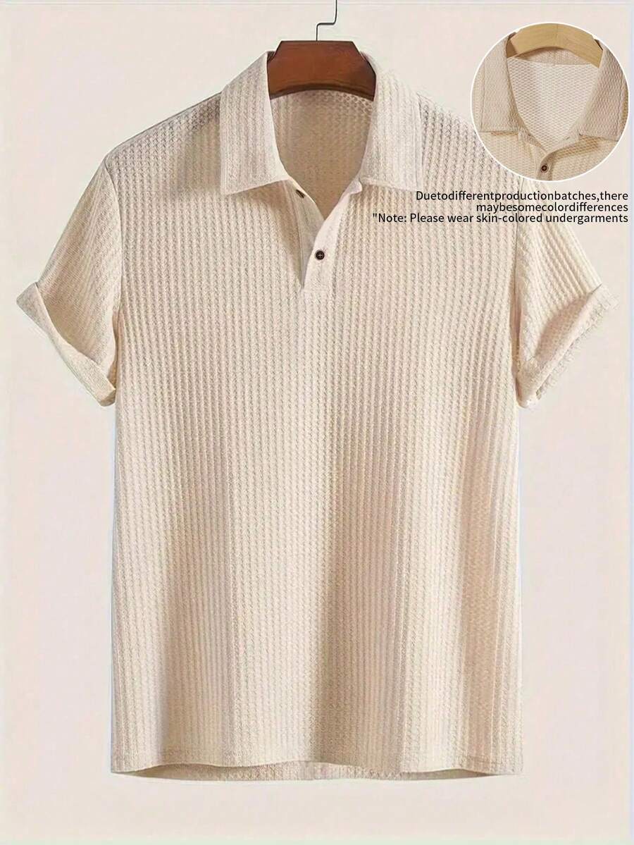 Áo polo nam tay ngắn, chất liệu mỏng nhẹ, màu trơn, hơi trong suốt, kiểu dáng thoải mái, có chun co giãn, thích hợp cho các hoạt động ngoài trời thư giãn. - Màu be - Xem 1