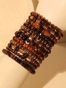 12pcs/Set Bohemian Style Brown Beaded Bracelets, Suitable Women Vacation, Beach & Daily Wear - 咖啡 - 查看 8