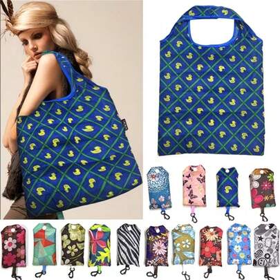 1/10pcs Random Printed Foldable Reusable Shopping Bag, Multipurpose Large Capacity Tote Bag For Shopping, Travel, Picnic, Camping, Beach, Outdoor Use, Made Of Durable Fabric, Suitable For Kitchen, Living Room, Bedroom Storage, Toy Storage, Laundry, Mother's Day, Birthday, Bridesmaid, Party Favors, Christmas, Halloween, Thanksgiving, Valentine's Day