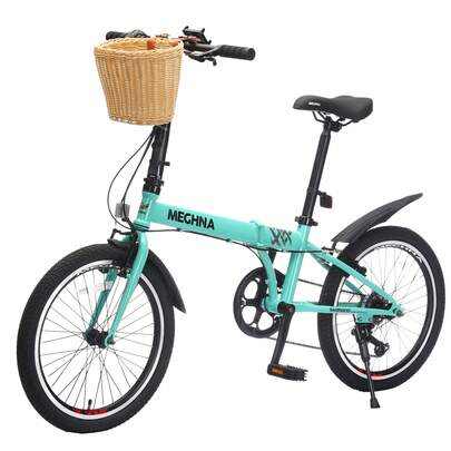 A Must-Have For Urban Commuting, A 20-Inch Portable Folding Bicycle With A Steel Frame 6-Speed Transmission System, Comes With A Storage Basket And A Phone Holder, And Dual V-Brakes For Safety Protection. It Is A Compact Bicycle Suitable For Both Men And Women