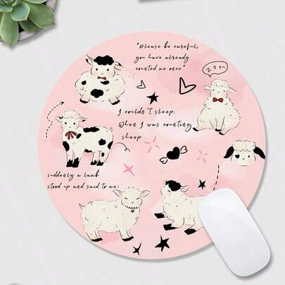 一件式卡通粉色兔子图案PU皮革笔记本电脑鼠标垫桌面，防滑防污，可水洗，大号粉色，可爱少女风格，适合游戏/办公/学习场景，生日礼物，毕业礼物，方形，圆形。