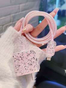 5个粉色波浪纹充电适配器保护套，闪光TPU防震套，兼容苹果18W/20W充电器 - 粉色 - 查看 2