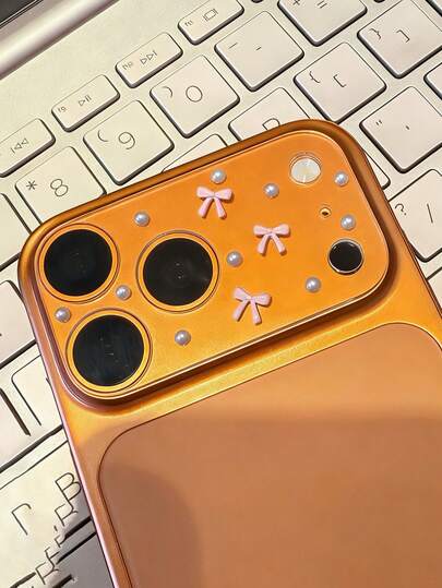 Ốp bảo vệ ống kính camera trong suốt hình nơ hồng 3D dễ thương cho iPhone 17 Pro Max, chống rơi vỡ, món quà tinh tế.