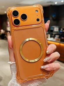 奢华四角镀膜透明手机壳，带吸盘支架，兼容 17 Pro Max、17 Pro、17、16 Pro Max、16 Pro、16、15 Pro Max、15 Pro Max、15 Pro、15、14 Pro Max、14 Pro、14、13 Pro Max、13 Pro、13、12 Pro Max、12 Pro、11，摄像头保护，防震保护壳 - 橘色 - 查看 4