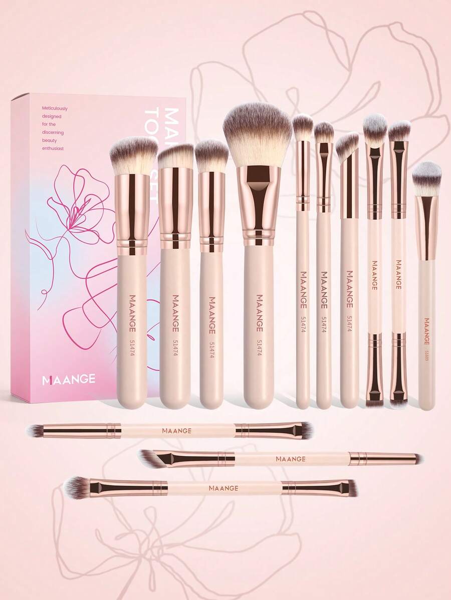 MAANGE 2支/13支装专业化妆刷套装，包含粉底刷、遮瑕刷和修容刷，适用于涂抹粉底、遮瑕膏等。刷毛柔软亲肤，是日常使用和旅行的理想之选。便携式旅行化妆刷套装，是送给女性和女孩的绝佳礼物。套装包含：粉底刷、遮瑕刷、腮红刷、修容刷、散粉刷、粉底刷、腮红刷。