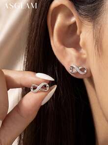 1 Đôi bông tai hình trái tim vô cực bất đối xứng bằng bạc sterling 925 đính đá Zirconia, trang sức tinh tế, quà tặng cho phụ nữ - phong cách 1 - Xem 4