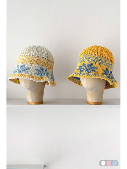 Mũ xô dệt kim jacquard họa tiết Fair Isle cổ điển, khoét rỗng, kiểu Boho mùa hè xuân, thoáng khí, chống nắng cho nữ, thích hợp đi biển, đi nghỉ mát.