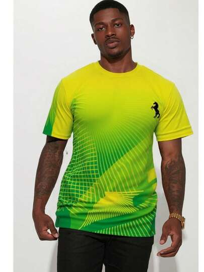 这款现代优雅的3D印花男士休闲短袖衬衫采用鲜艳的印花设计，适合各种场合穿着。常规版型确保舒适透气。