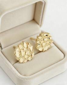 1 Pair Yellow Golden Nugget Stud,Golden Cut Nugget Earrings,Gold Circle Earrings,Women Men Jewelry,Daily Jewelry(No Box) - 耳環 - 查看 2