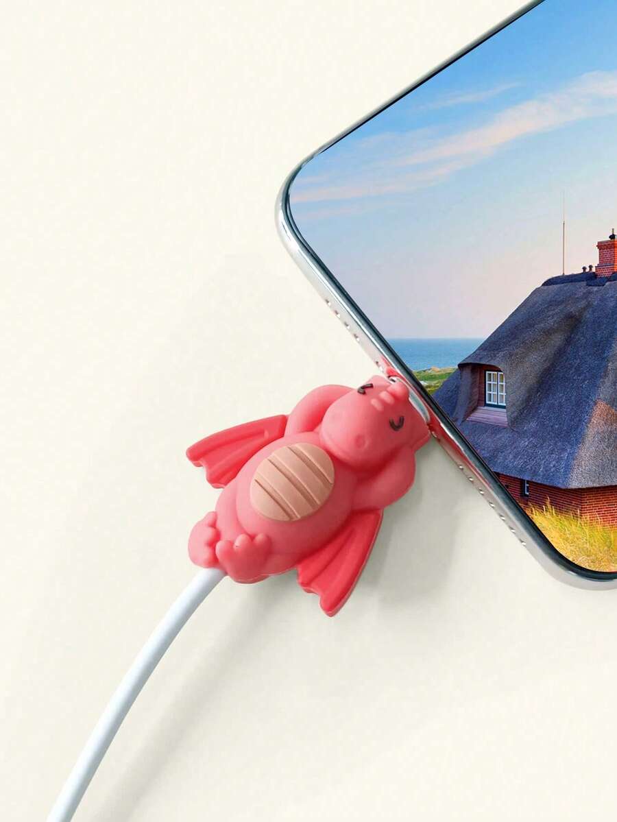 2 piezas Protector de cable de dinosaurio de dibujos animados, protector de carga de silicona anti-doblado, protector de interfaz de cable de datos - Multicolor - Ver 1