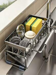 1 cái giá đựng đồ dùng nhà bếp chống gỉ có thanh treo khăn và khay hứng nước, có thể đựng miếng bọt biển, phù hợp với bồn rửa nhà bếp, phụ kiện bồn rửa nhà bếp bằng thép carbon chống gỉ. - Nhiều màu - Xem 21