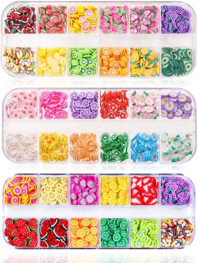 1 Box Fruit Slice Decorations, Suitable For Resin, Polymer Clay, Slime Making, 3D Fimo Material, Various Stickers, Bulk, Applicable For DIY Crafts, Nail Art, Lip Products, Phone Decorations