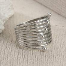 Fashionable Retro Multi-Circle Wrapped Design Hollow Wide Band Ring, Handmade Jewelry Suitable For Women's Parties And Gatherings, An Ideal Gift For Friends - Silver - View 3