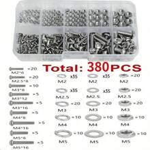 380pcs Hex Nut And Bolt Set - Durable M2, M2.5, M3, M4, M5 Metric Sizes, Universal Engineering And Repair Hardware Kit, Metal Material, Long-Lasting, |Hex Nut|Durable Metal Nut, Nut And Bolt Set - Silver - View 3