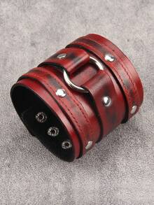 1条宽版双层皮手链，中世纪风格腕带，男女皆宜的复古铆钉合金圈形手链，适合摇滚音乐节服装 - 手鐲 - 查看 14