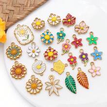 2件装镀金不锈钢珐琅花叶吊坠，高品质可爱DIY工艺品配件，适用于项链、手链、珠宝制作 - 彩色 - 查看 7