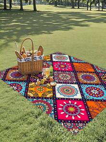 1 pieza Alfombra de estilo bohemio tipo mandala, Alfombra grande impermeable y antiarena con impresión digital, Adecuada para viajes al aire libre, camping y picnics - A - Ver 20