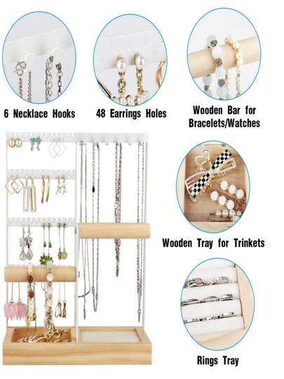 1 Piece: An Integrated, Multi-Functional And Elegant Jewelry Storage Rack With A Detachable Rotating Display Stand, Perfect For Organizing Earrings, Necklaces, And Rings. It Offers Ample Storage Space, Is Easy To Assemble, And Makes A Perfect Gift For Holidays, Valentine's Day, Or Birthdays.