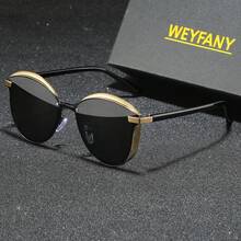 WEYFANY 时尚男士太阳镜，猫眼纯色复古金属偏光太阳镜，TAC材质轻盈舒适，优雅复古简约百搭时尚镜框，适合驾驶、户外活动、旅行、派对、摄影、休闲、海滩、音乐节、徒步、度假、高尔夫、远足等场合。 - 彩色 - 查看 1