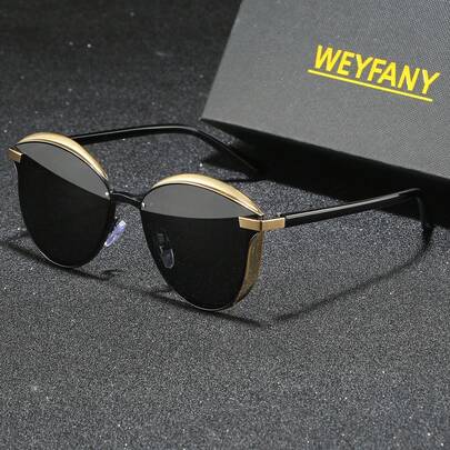 WEYFANY Fashionable Men's Sunglasses, Men's Cat-Eye Solid Color Retro Metal Polarized Sunglasses, TAC Material Lightweight Durable Comfortable Fit, Elegant Retro Minimalist Versatile Fashion Frames, Suitable For Driving, Outdoor, Travel, Party, Photography, Leisure, Beach, Music Festival, Hiking, Vacation, Golf, Hiking, Fishing, Sports, Street Style, Unisex For Daily And Special Occasions Elegant Accessory, Birthday, Valentine's Day, Summer, Wedding, Eid, Teacher's Day, Back To School, World Cup, High-End Brand Gift Box Set, Ideal Men & Women's Gift, Holiday Gift, Men's Sunglasses, Eyewear, Sunglasses, Summer Set.