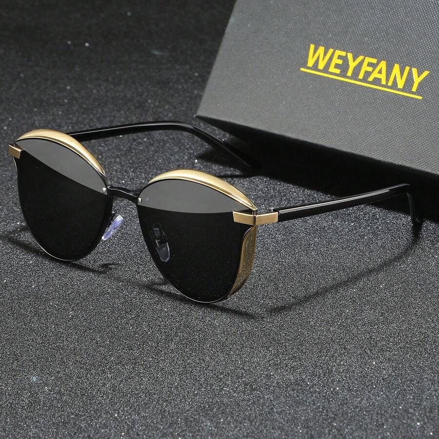 WEYFANY 时尚男士太阳镜,猫眼纯色复古金属偏光太阳镜,TAC材质轻盈舒适,优雅复古简约百搭时尚镜框,适合驾驶、户外活动、旅行、派对、摄影、休闲、海滩、音乐节、徒步、度假、高尔夫、远足等场合。 - 彩色 - 查看 1