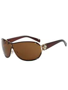 1副女士时尚眼镜，新款，优雅大框一体式镜片设计，玫瑰花镜腿，适合派对、海滩、防晒等场合。 - 彩色 - 查看 5