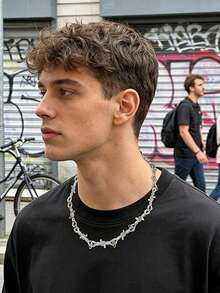 Xiacheng 1/6PCS Punk Style Jewelry Set With 1 Necklace, 4 Leather Studded Bracelets, 1 Pants Chain For Men Women, Gothic Rocker Grunge Accessories, 80s 90s Outfits - Black - View 4