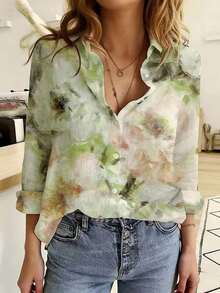 Ditsy Floral Long Sleeve Unique Design Casual Fashion Single-Breasted Shirt Vacation - Multicolor - View 4
