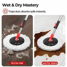 2026HOT Uncut SteelMulti-Function Spin Mop For Home Use (With Telescopic Handle + Silent Wheels) – Includes 3 Microfiber Mop Heads And A 38–61-Inch Telescopic Handle Cleaning Household - ba - Xem 2