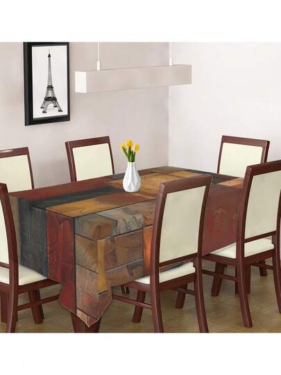 1 adet Masa Örtüsü, Vintage Ekose Desenli Masa Örtüsü, Renkli Ahşap Desenli Patchwork Yemek Masası Örtüsü, Kırışmaya Dayanıklı Yüksek Kaliteli Dokulu Masa Örtüsü, Ev Dekorasyonu