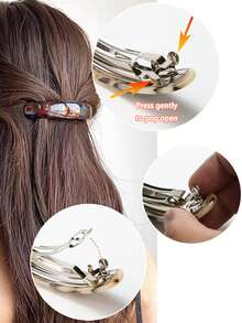 1个复古优雅豹纹椭圆形弹簧夹发夹，适用于马尾辫/发髻，适合细软短发，学生用品，动物纹，发饰，头部饰品，女士发饰，发夹 - 彩色 - 查看 3