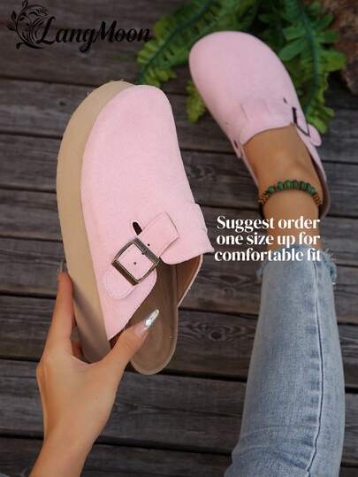 Recommend Sizing Up 1 Size, 2026 New Popular Pink Ultra-Light Thick Flat Soft Bottom Soft Face Beach Outdoor Home Increase Height Ladies Sandals, Shuzia Shoes, Shuzia Zapatos, Ladies Summer Autumn Sandals High-Quality Velvet Buckle Design, Thick Sole Increase Height Ladies Shoes, Suitable For Vacation, Outdoor, Beach, Home, Comfortable Versatile, Suitable For Multiple Holiday Purchasing