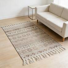 1入簡約風格矩形印花地墊，適用於客廳、臥室或任何室內房間的區域地毯，適用於臥室、床頭、電腦椅、掛籃、編織椅墊，房間裝飾 - 棕色 - 查看 1