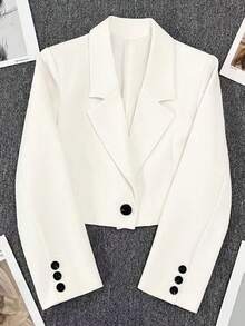 Women's Spring/Autumn White Notched Collar Long Sleeve Single-Breasted Casual Blazer Jacket, Suitable For Banquet, Wedding, Party, Outing, Valentine's Day Or Other Important Festivals And Gatherings, Spring, Valentine's Day, Carnival, Beach, Birthday - Beige - View 2