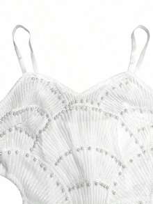 [Hot New Arrivals Spring/Summer 2026] Solid Color Spaghetti Straps Pearl Sequins Decoration Hollow Slit Elegant Slim Long Dresses Women Exquisite Ceremony Big Size Wedding Prom Party Spring - trắng - Xem 3