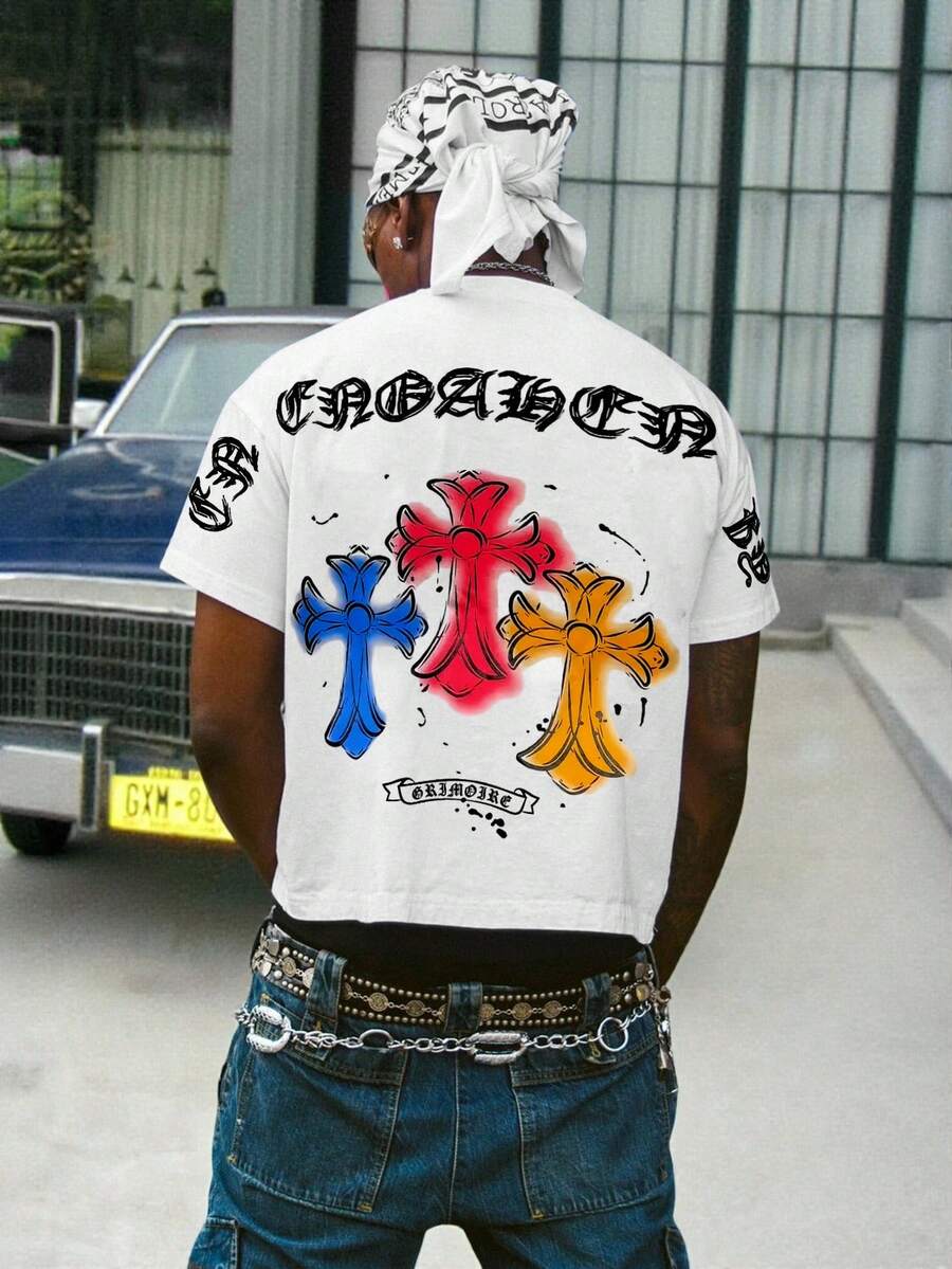 Áo thun nam ngắn tay in hình biểu tượng bí ẩn, mặt trời, mặt trăng và các vì sao, phong cách vũ trụ huyền bí, thích hợp mặc hàng ngày, đi làm, in hình tem đô la và chữ cái, thích hợp cho mùa hè. - trắng - Xem 1