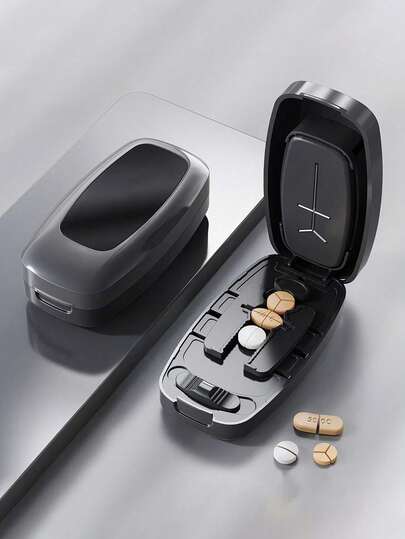 Portable Tablet Cutter With 3 Colors To Choose From, Capable Of Cutting Multiple Sizes, Accurately Divided Into Two. Comes With A Convenient Tablet Storage Box, Designed To Be Simple And Easy To Use, Suitable For Daily Medication And Travel Carrying. Made Of Plastic, Suitable For Birthday Gifts, School Opening Gifts, Mother's Day Gifts, Easter Gifts