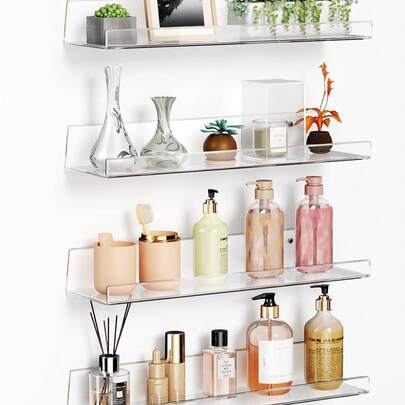 1个/2个亚克力收纳架墙面装饰，壁挂式收纳架，展示柜，文具收纳架，多功能收纳架，悬浮置物架，适用于女孩玩具、娃娃、相框，可用于浴室、卧室、客厅、厨房等场所，也可作为圣诞节礼物。