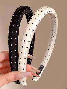 New Polka Dot Heightening Crown Black & White Thin Headband, Versatile Facial Washing Hair Hoop, Outdoor Hair Accessories For Women Hairband Hair Band,Travel,Birthday - Multicolor - View 1