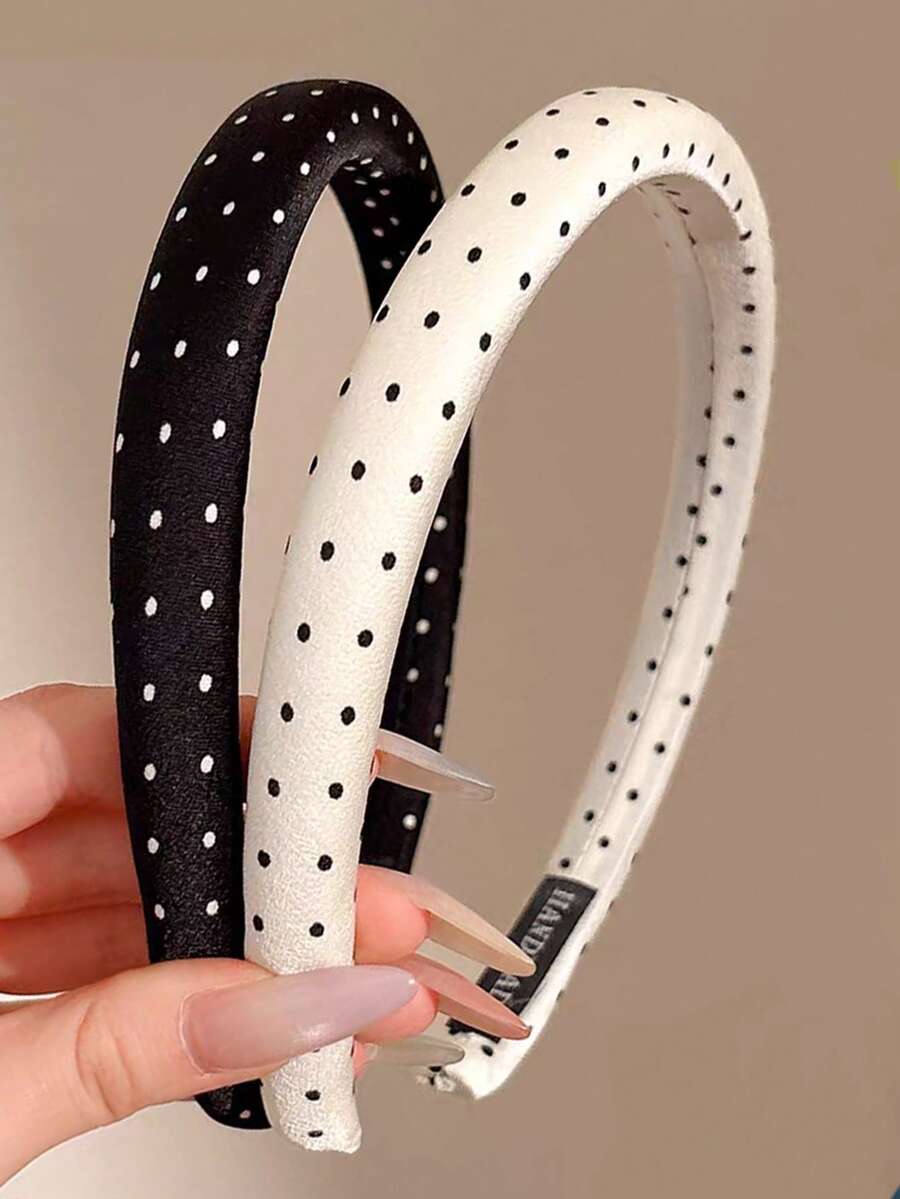 New Polka Dot Heightening Crown Black & White Thin Headband, Versatile Facial Washing Hair Hoop, Outdoor Hair Accessories For Women Hairband Hair Band,Travel,Birthday - Multicolor - View 1