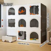带猫砂盆的猫笼，一体式家用小型猫别墅，带厕所，宽敞自由 - 彩色 - 查看 2