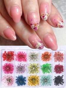 15 Colors Flower Nail Art Decoration Set, Vivid Floral Nail Jewelry Stickers, Suitable For Nail Salon DIY, Spring Nail Accessories - Multicolor - View 2
