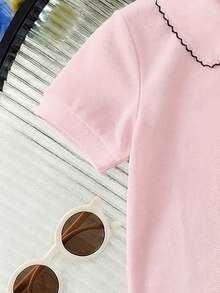 3件套女童夏季短袖polo衫，荷叶边领上衣，学院风 - 白色 - 查看 5