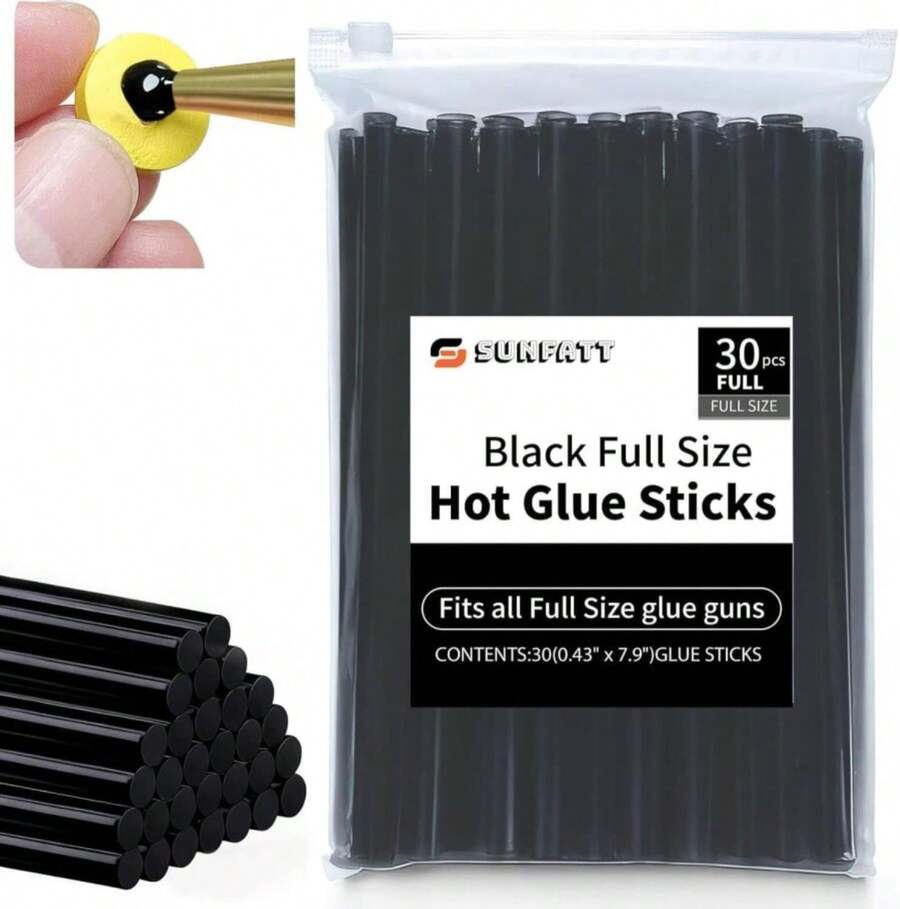 SUNFATT Black Hot Glue Sticks,(30 Pcs) 0.43" X 7.9" Full Size Glue Sticks Perfect For Hot Glue Gun,Easily Create And Bond Crafts On Wood,Plastic,Glass,Flowers,Fabrics,Foam,Jewellery. - ColorA - View 1