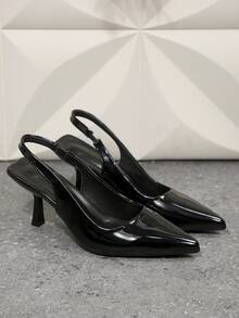 Stiletto Pumps For Women Slingback Sexy Pointed Closed Toe Mid High Heels Daily Party Office Shoes Sandals - Black - View 4