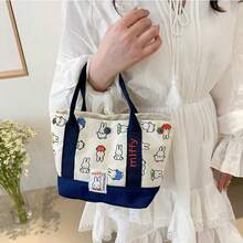 1個時尚兔子刺繡手提包，多功能便當收納袋，復活節派對禮品 - 彩色 - 查看 2