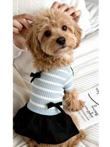 Lightweight Breathable Striped Dog Dress, Casual Pet Clothes For Small Dogs, Spring/Summer - Mint Blue - View 3