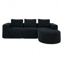 Canapé deux places confortable de 265 cm de large avec trois coussins (coussins en plumes + deux porte-gobelets en plastique), idéal pour les petits salons, appartements et bureaux. - Noir - Voir 8