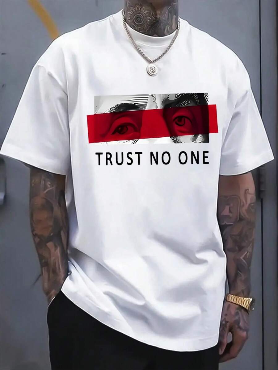 100% Cotton Fashion Printed Men's T-Shirt, Simple Cut Highlights Masculine Charm, Combines Solid Colors With Vibrant Prints, Comfortable And Breathable, A Summer Essential Classic Casual Basic Tees For Men - 白色 - 查看 1