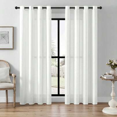 1pc/2pcs White Sheer Curtain, Grommet Hole Sheer Curtain, Light Filtering Curtain, Semi-Transparent Curtain, Home/Office Curtain, Solid Color Modern Minimalist Polyester Voile Curtain, Lightweight, Softens Light, Bedroom/Living Room/Balcony, UV Protection
